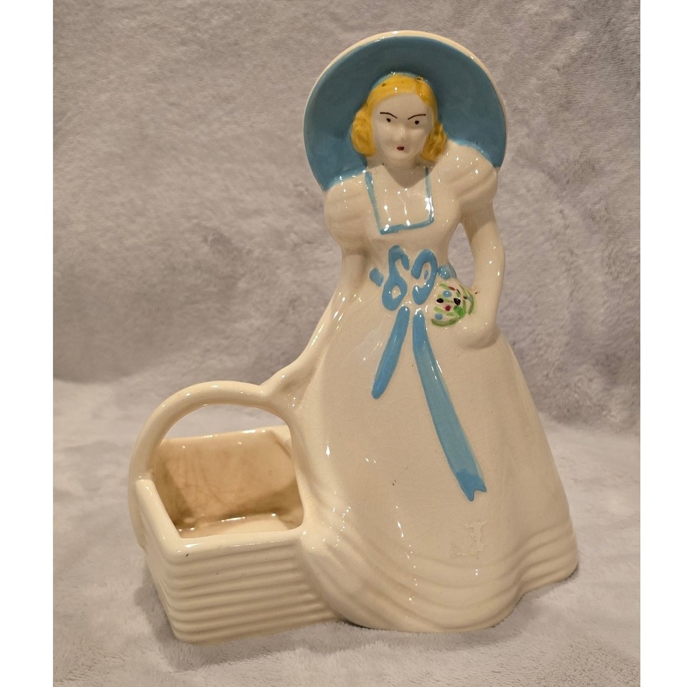 Vintage 1940s Ceramic Hull Art Pottery "Basket Girl" Planter #954